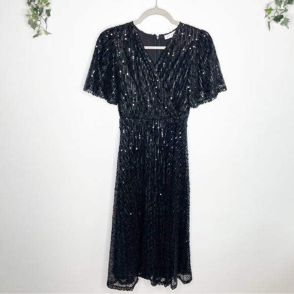 IVY CITY CO Goldie Black Sequin Midi Dress Size XXS - Picture 4 of 9
